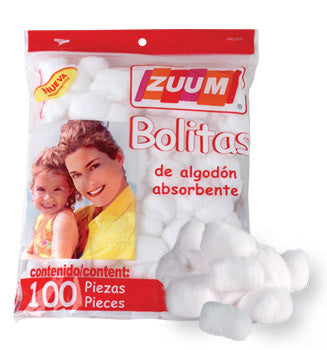 Algodón zuum bolitas blancas paq. c/100pzs